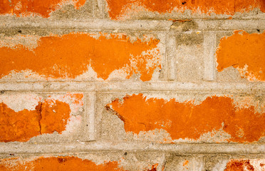 Old weathered red brick wall as background