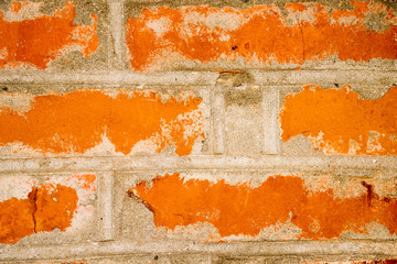 Old weathered red brick wall as background
