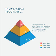 Pyramid Chart Infographics Elements 3D Vector Flat Design, Sign, Icon Full Color Template