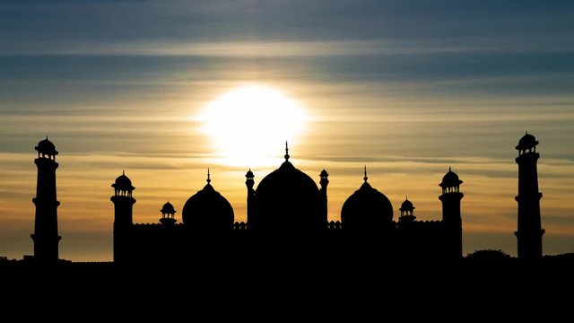 Badshahi Mosque at Sunset, Historic Landmark in Lahore, Pakistan