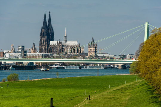 Stadtpanorama K&ouml;ln mit Dom, Gro&szlig; St. Martin und Severinsbr&uuml;cke