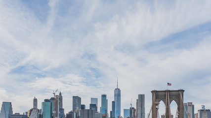 Skyscrapers of downtown Manhattan and Brooklyn Bridge, New York, USA