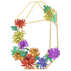 Vector Chrysanthemum floral botanical flowers. Engraved ink art. Frame border crystal ornament square.
