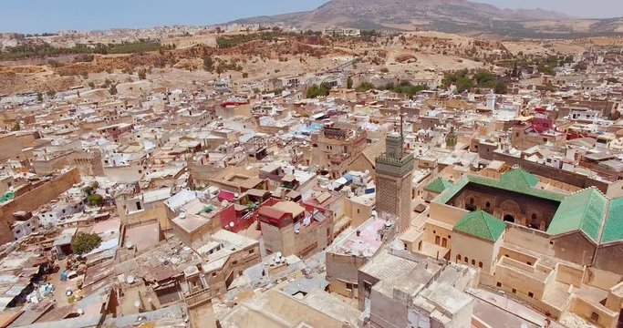 Panoramic aerial 4K view of millennium-old age architecture. Medieval heritage in the North of Africa.