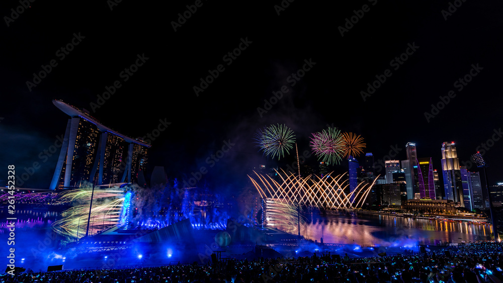 Wall mural New Year fireworks at Singapore Marina area