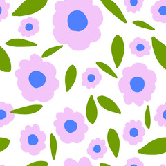 Hand drawn floral seamless pattern. Doodle background. Seamless cute illustration. Trendy textile, fabric, wrapping.