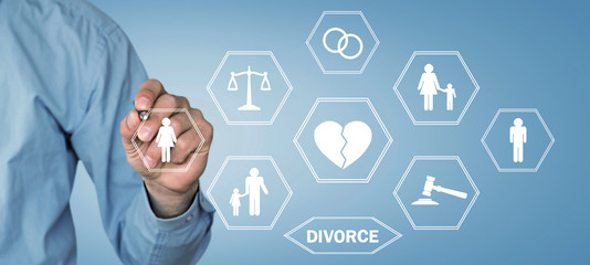  Divorce concept. Family divided. Law and justice