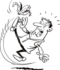 Cartoon man slipping on a banana peel