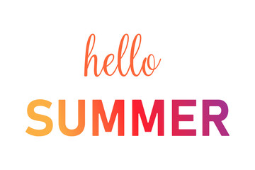 Hello summer lettering design colored banner isolated on white background.