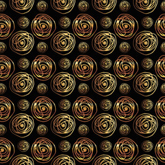 golden balls seamless pattern. hand drawn vector illustration on black background