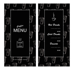 Menu template for cafe, coffee house, bar, bistro. hand-drawn vector illustration on black background