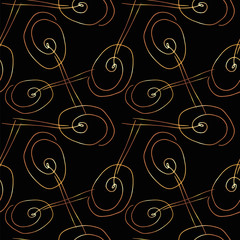 Golden decorative elements seamless pattern. hand drawn vector illustration on black background