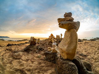 Zen stacked stones at the beach