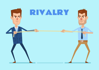 Tug of war between two businessmen. Business rivalry concept. Simple vector illustration