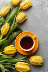 Happy Easter. Congratulatory easter background. Easter eggs and flowers