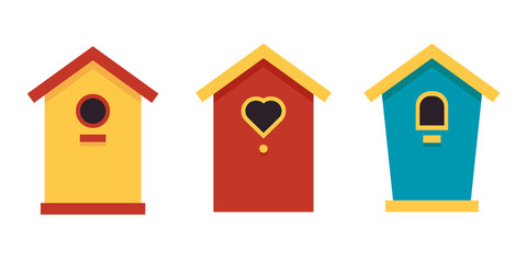 Birdhouses. Set of color icons in flat style. Vector illustration.