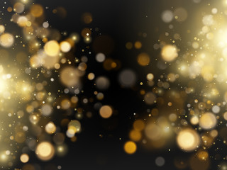 Abstract defocused bright golden luxury glitter bokeh lights background. EPS 10