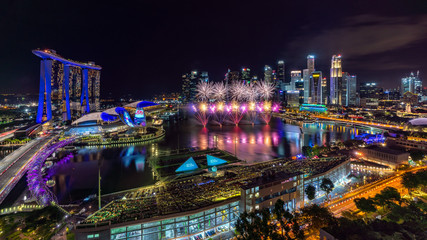 Singapore nightscape with fireworks