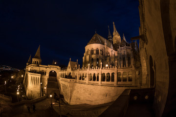View of fisherman bastion towers at night