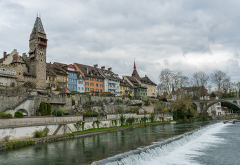 Fototapeta na wymiar view of the old historic town of Bremgarten and the river Reuss