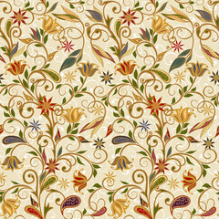Abstract vintage pattern with decorative flowers, leaves and Paisley pattern in Oriental style. - 261460313