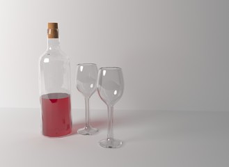 glass and bottle of wine isolated on a white background
