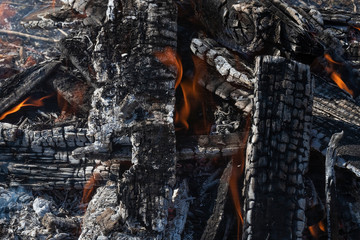 The texture of firewood burning in the fire
