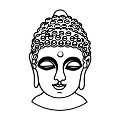 Outline hand drawn doodle style Buddha Head, isoleted on white background.