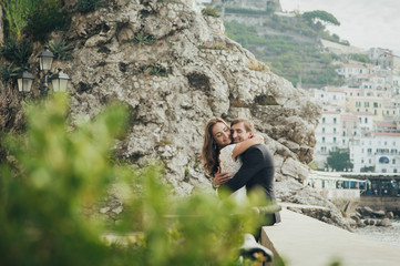 Young wedding couple having fun Time  in Italy.