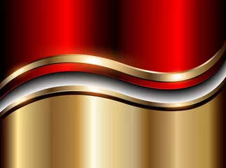 Foto op Plexiglas Abstracte golf Abstracte achtergrond rood met gouden metalen golf