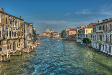 Fototapeta premium Venice street scene with romantic building canal and gondolas