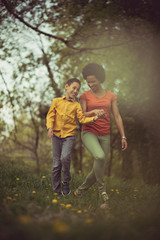 Getting some fresh air with mom.