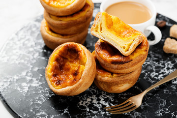Egg tart, traditional Portuguese dessert, pastel de nata.