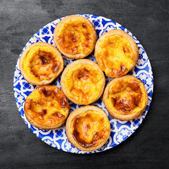 Egg tart, traditional Portuguese dessert, pastel de nata.