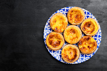 Egg tart, traditional Portuguese dessert, pastel de nata.