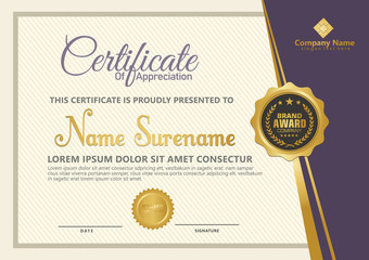 Elegant certificate template vector with luxury and modern pattern background