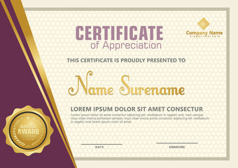 Elegant certificate template vector with luxury and modern pattern background