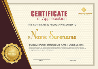 Elegant certificate template vector with luxury and modern pattern background