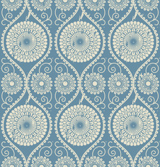 Fototapeta na wymiar seamless vector floral blue mandala vintage pattern. seamless template in swatch panel