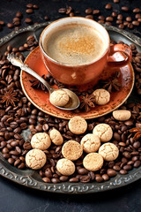 Cup of coffee with  homemade cookies