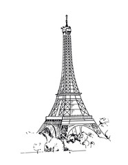 Fototapeta na wymiar Eiffel Tower, Paris, France. Vector sketches hand drawn