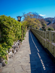 【静岡県伊豆市】春の修善寺温泉街の風景【遊歩道】