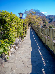 【静岡県伊豆市】春の修善寺温泉街の風景【遊歩道】