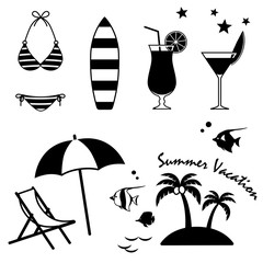 Tropical summer vacation icon set