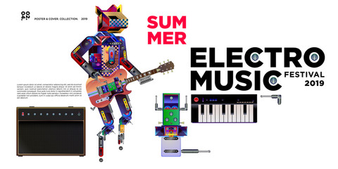 Vector summer electro music festival banner layout design template