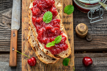 Fruity sandwich with jam made of cherries