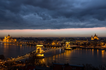 Fototapeta na wymiar Aerial Budapest city scene at sunset time