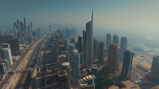 View of the high-rise buildings in Dubai (Drone footage)