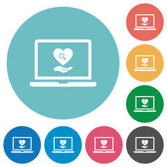 Online Dating on laptop flat round icons