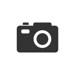 Camera device sign icon in flat style. Photography vector illustration on white isolated background. Cam equipment business concept.
